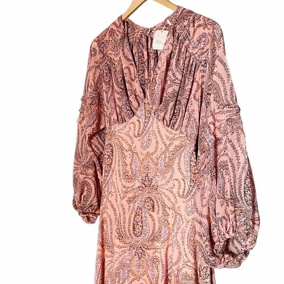 NWT Free People Mirage Maxi Dress Long Sleeve Flowy Boho Peach Combo Size 2 NEW - Picture 9 of 16
